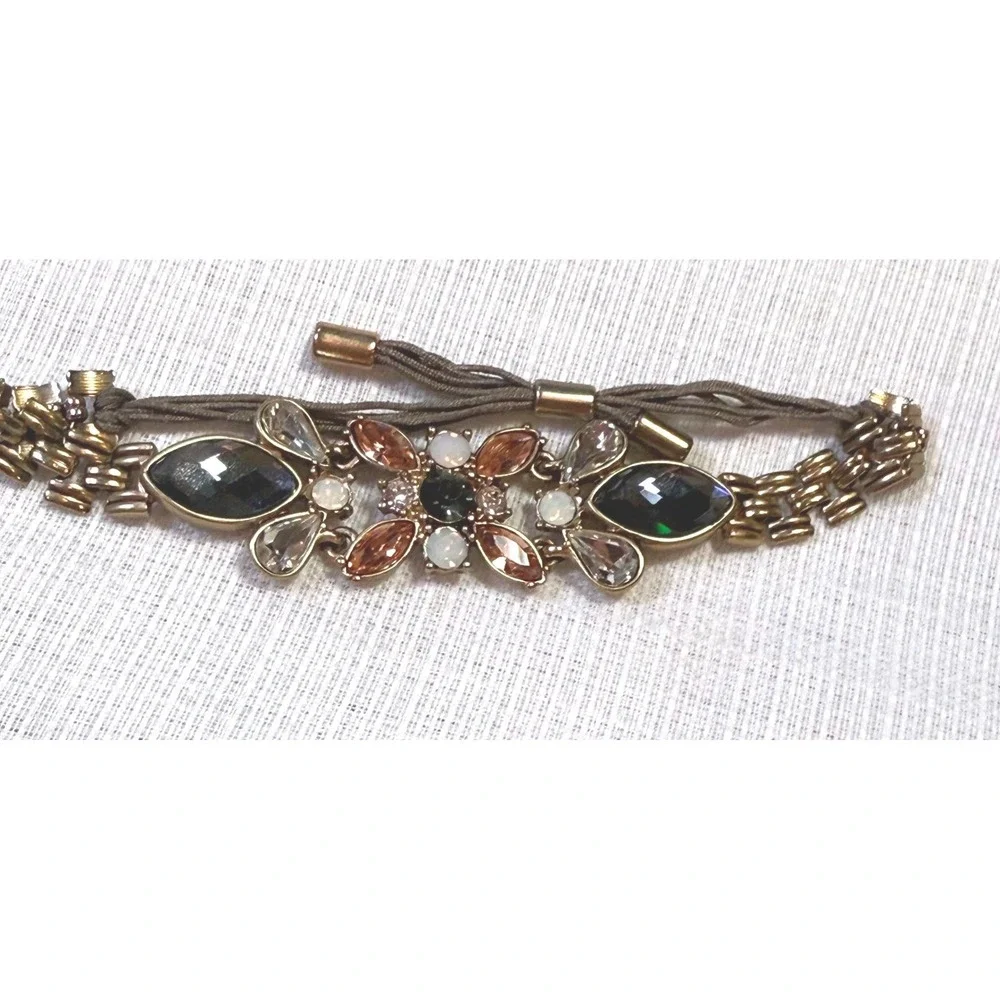 Gold Tone Crystal Adjustable Bracelet Floral‎ Station Drawstring Fashion Jewelry